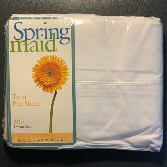 Springmaid Twin Flat Sheet White No-Iron Percale 200 Thread Count Vintage New - Picture 1 of 2